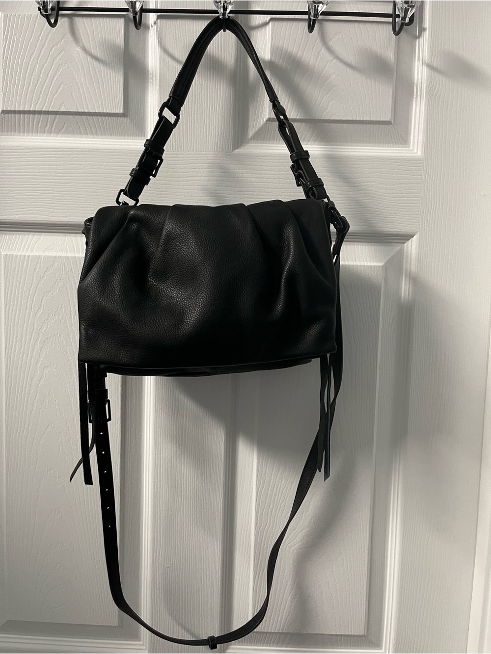 Aimee Kestenberg Black Pebbled Leather Shoulder Bag with Tassels